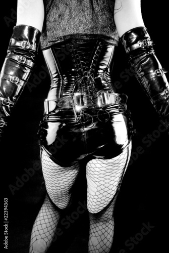 woman in black latex corset
