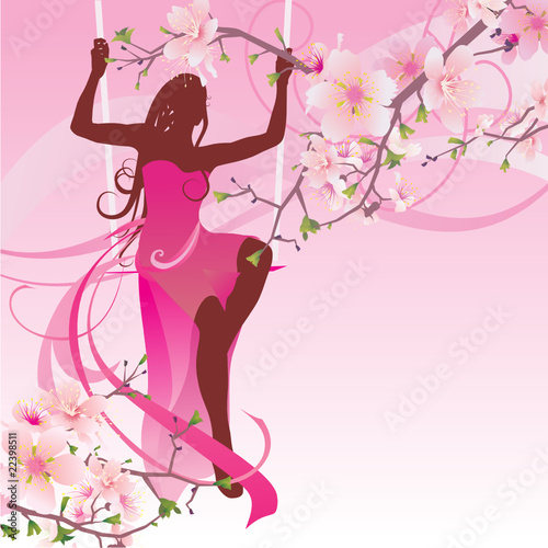 pink blossom swing woman