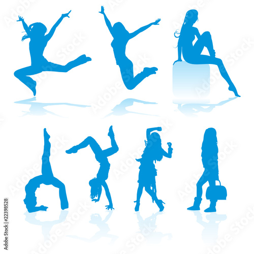 blue woman silhouettes