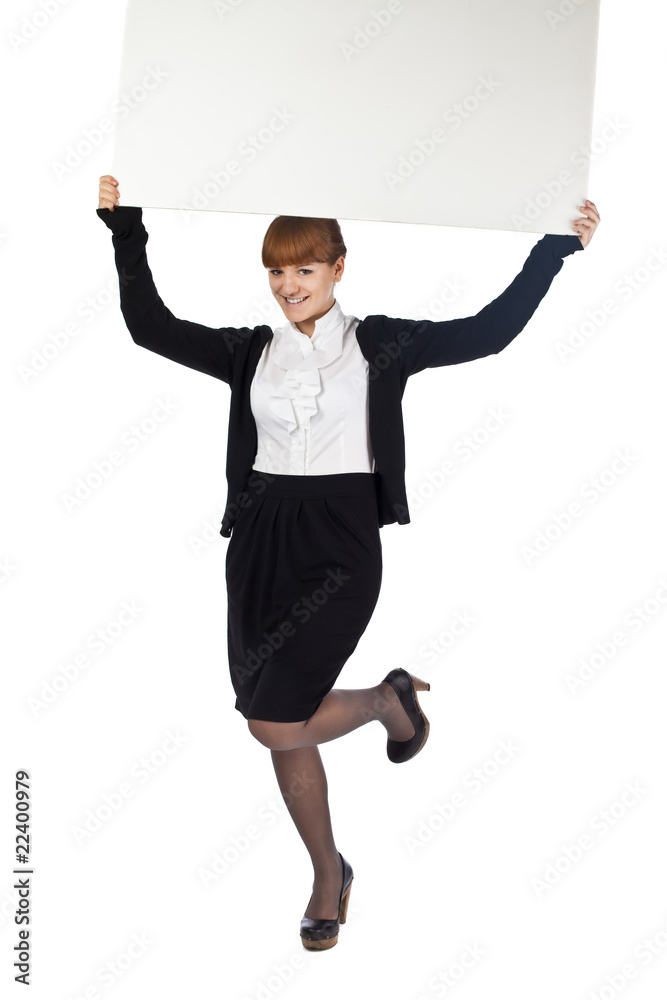 Young Business woman posing with poster