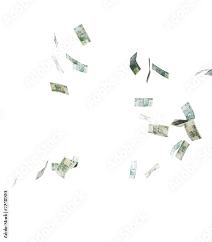 falling Poland cash isolated on white background