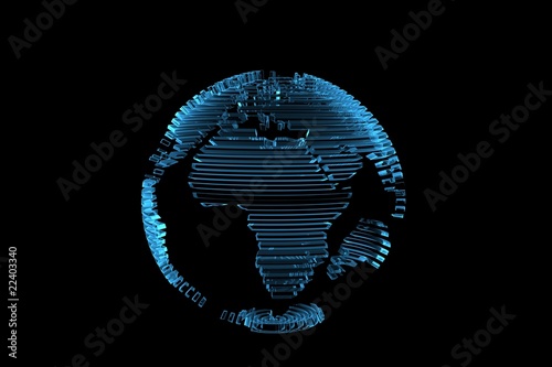 Globe world map 3D rendered xray blue transparent