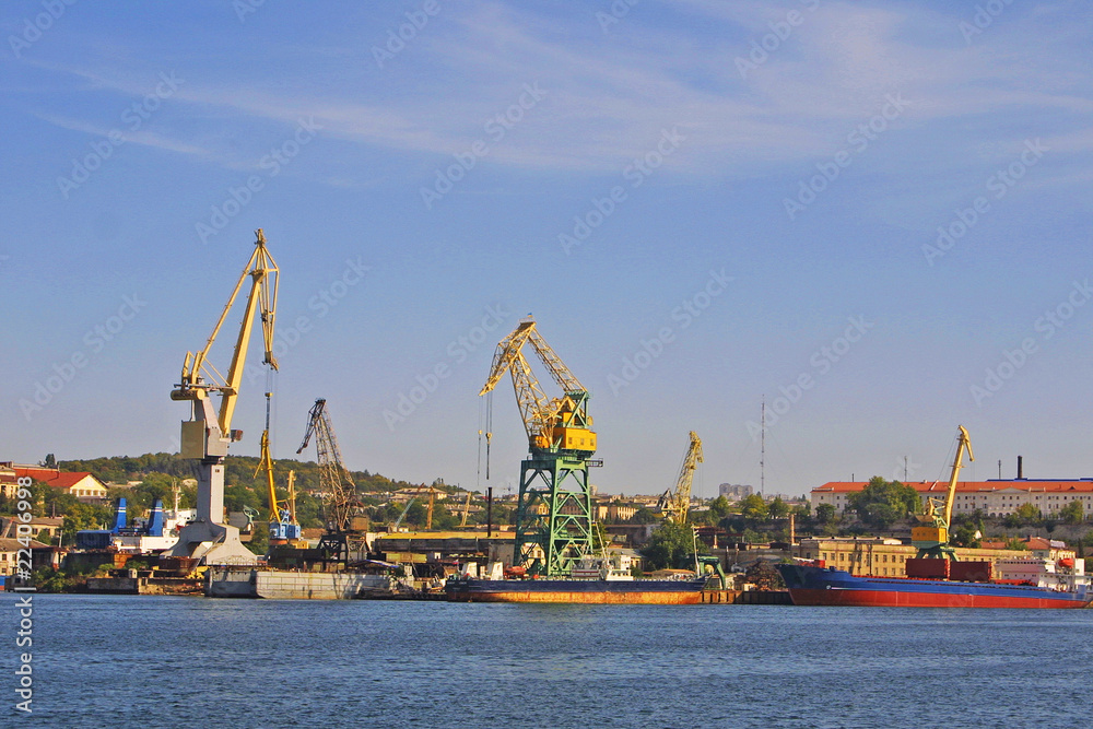 Dock crane towers in Savestopol bay, Ukraine