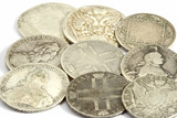 ancient ruusian coins on the white background