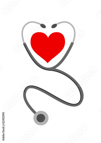 Stethoscope and heart on white