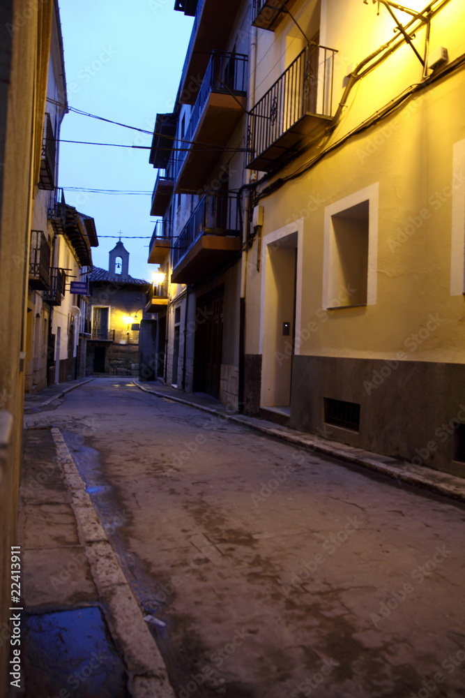 Mora de  Rubielos  village at dusk  Teruel province Aragon Spain