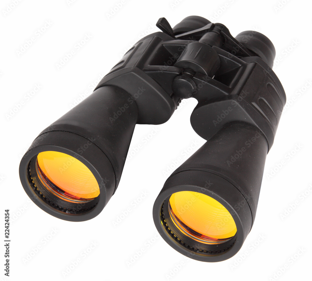 Black binoculars on white background with clipping path Black binoculars on white background with clipping path