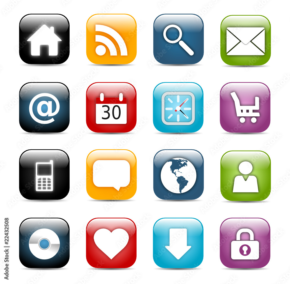 Glossy, rounded corners square icon set 01