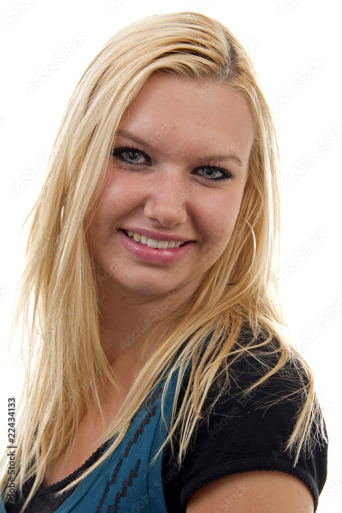 Naklejka premium portrait of young blonde woman over white background