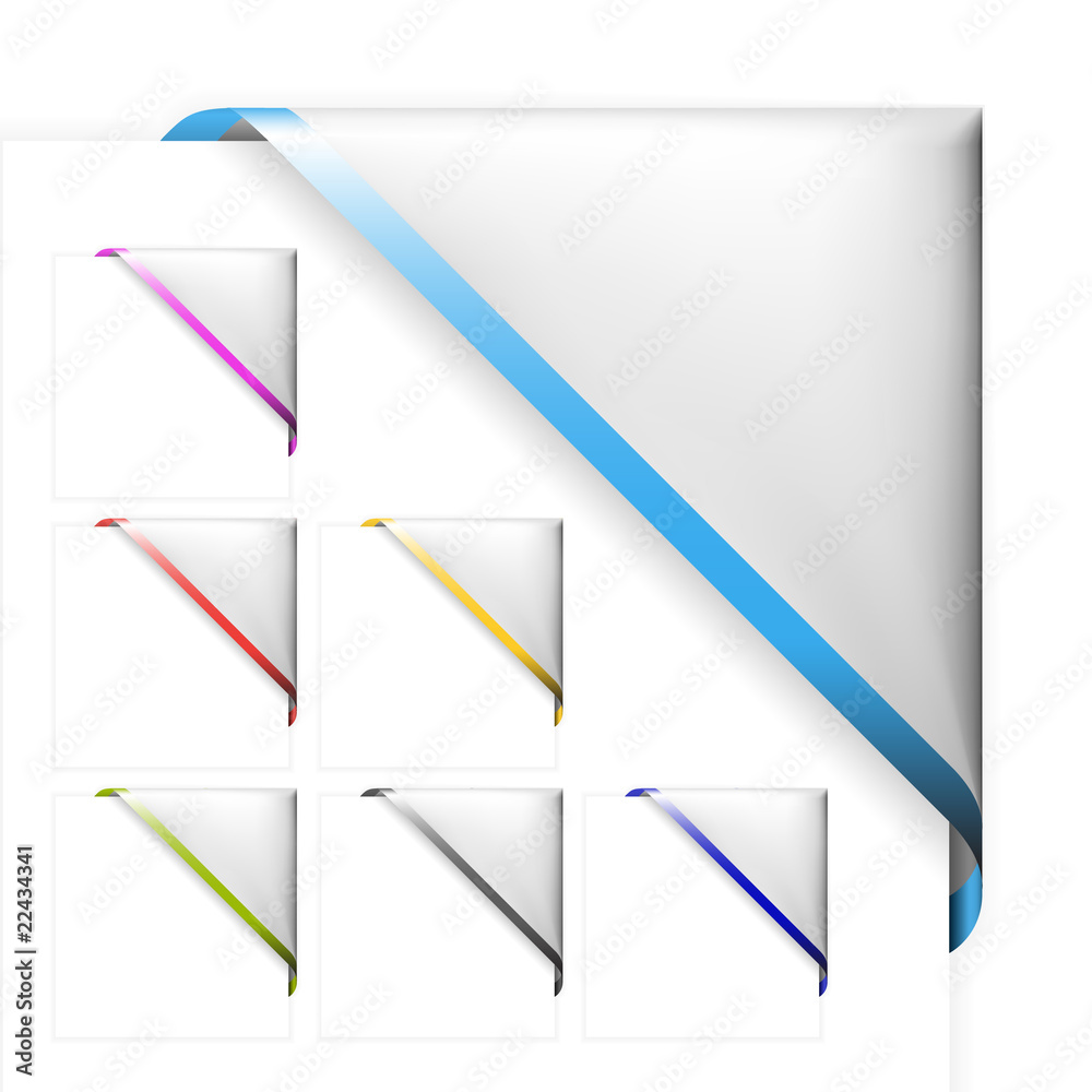 Set of white corner ribbons with colored thin border