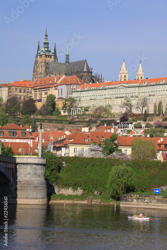 Spring Prague's gothic Castle above River Vltava