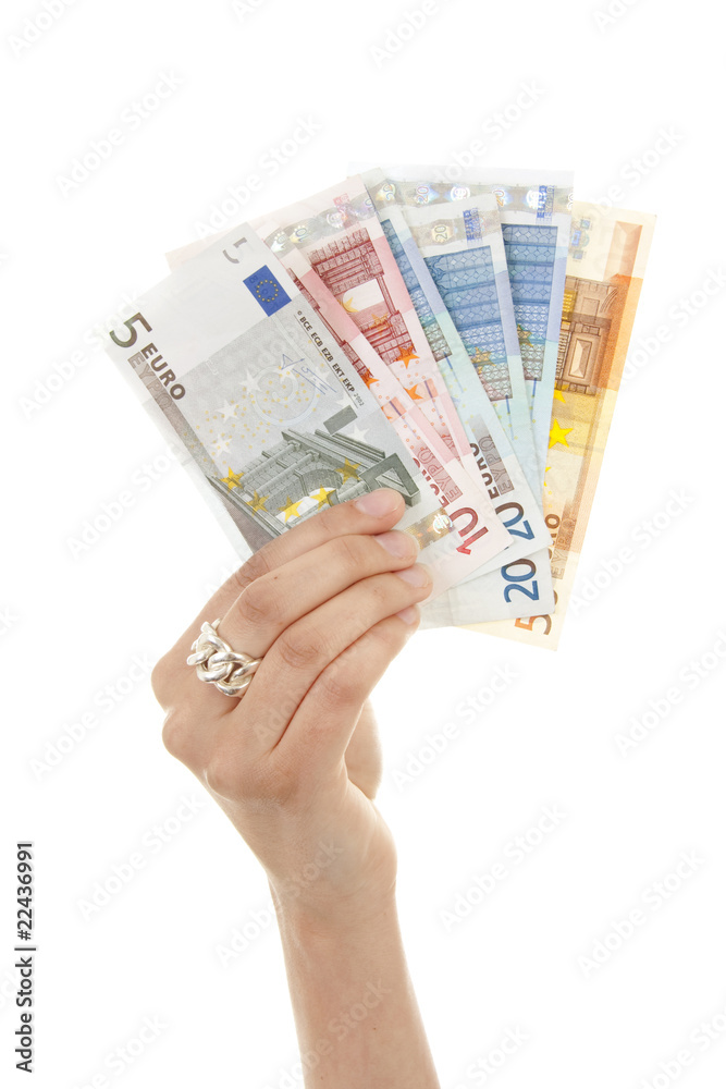 Hand is holding euro money over white background Hand is holding euro money over white background
