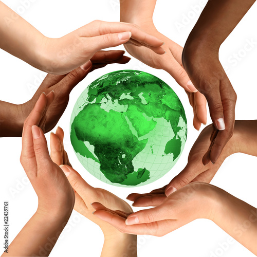 Fototapeta Naklejka Na Ścianę i Meble -  Multiracial Hands Around the Earth Globe