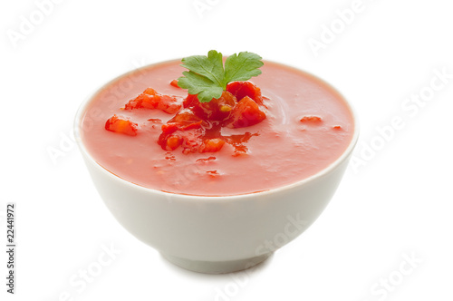 bowl with raw tomato pulp and parsley