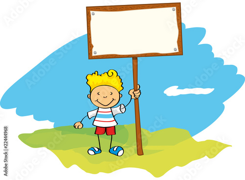 little boy with poster