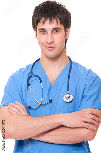 medical doctor in blue uniform