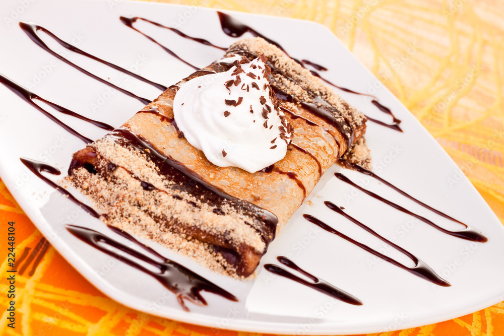 pancake with chocolate syrup pancake with chocolate syrup