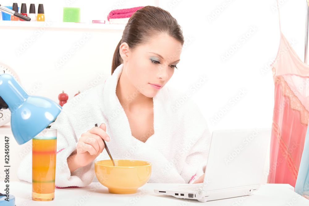 eating woman laptop computer eating woman laptop computer