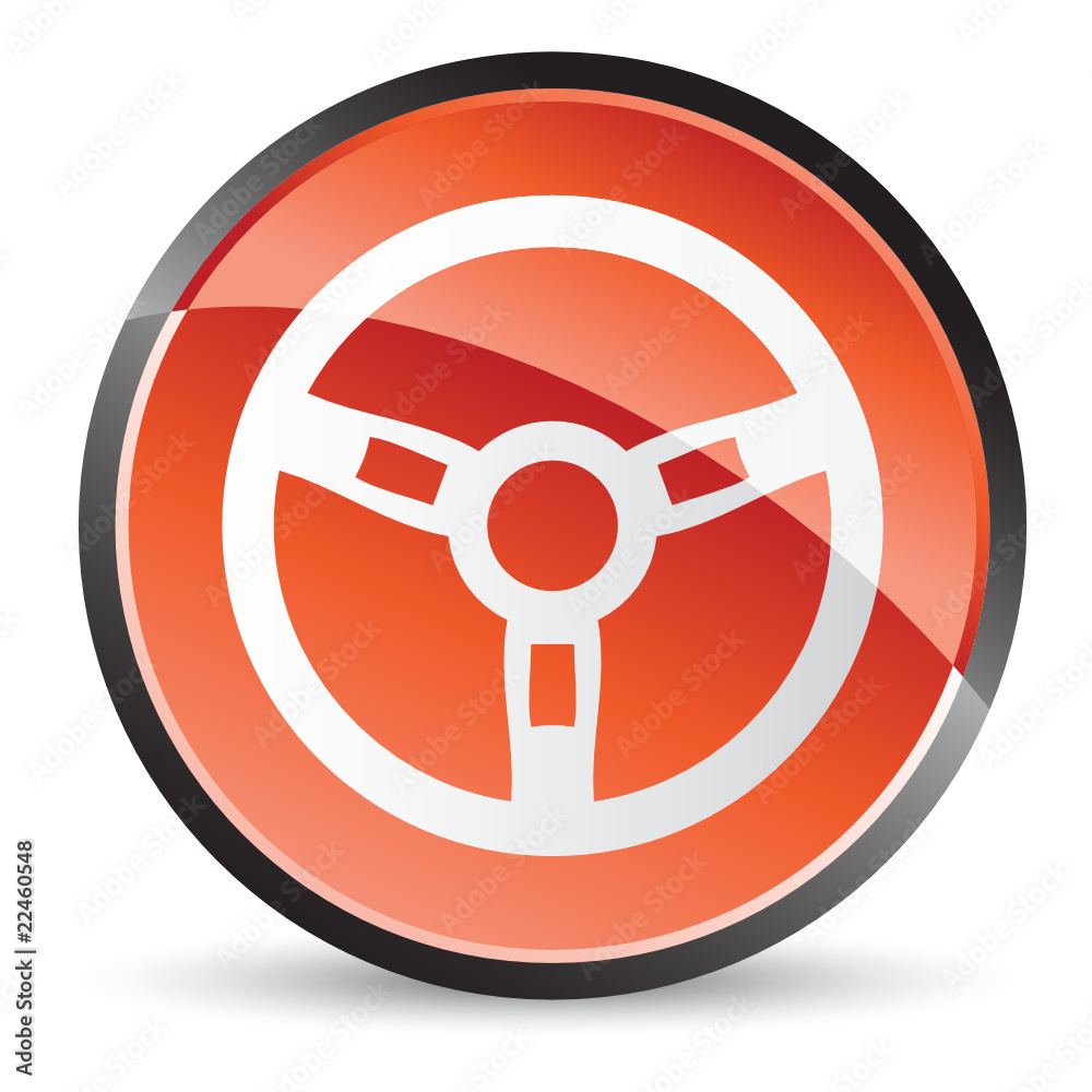 steering wheel icon in red color with shine steering wheel icon in red color with shine