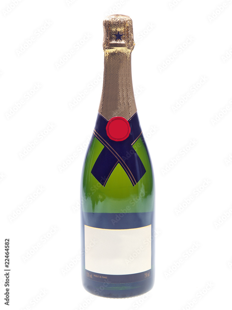 bottle of champagne on white background & blank label bottle of champagne on white background & blank label