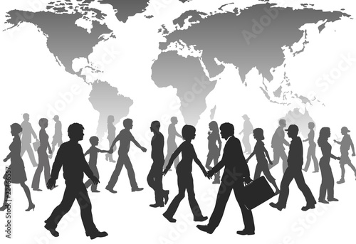 Global People walk world population silhouettes