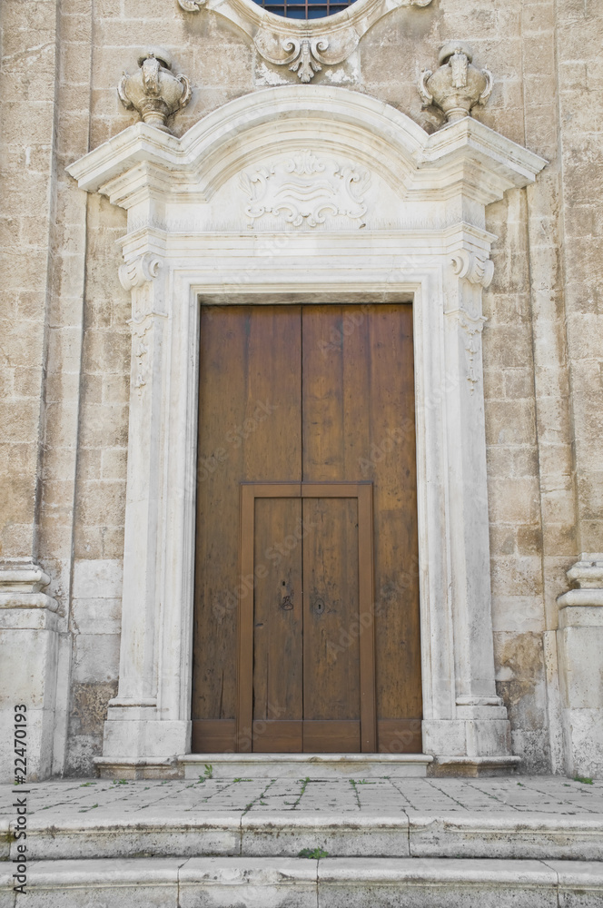 Wooden Portal of Monopoli Cathedral. Apulia.