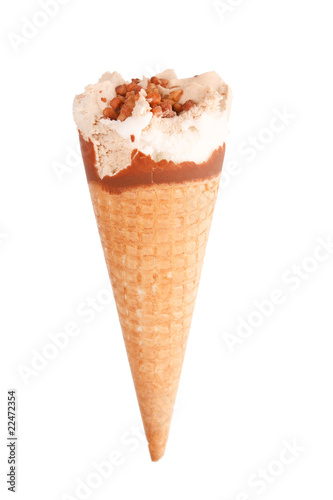 ice cream in the cone.