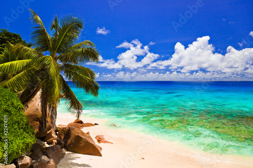 Tropical beach at island La Digue, Seychelles #22474311