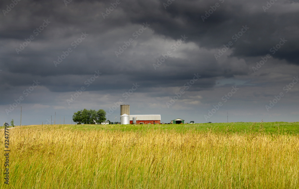Naklejka premium Farm on stormy day