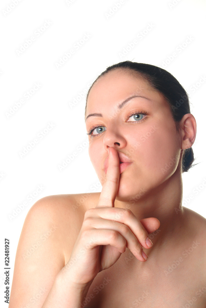 young woman with finger portrait young woman with finger portrait