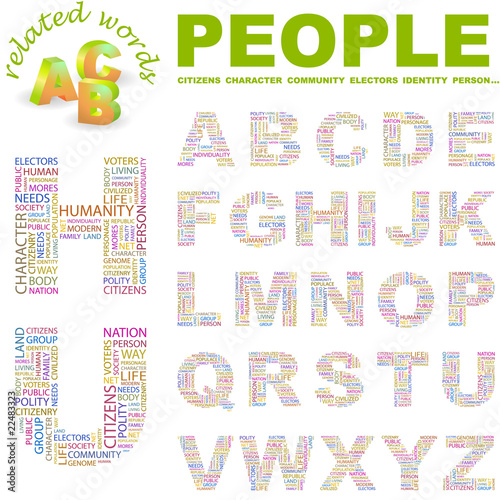PEOPLE. Wordcloud alphabet with different association terms.