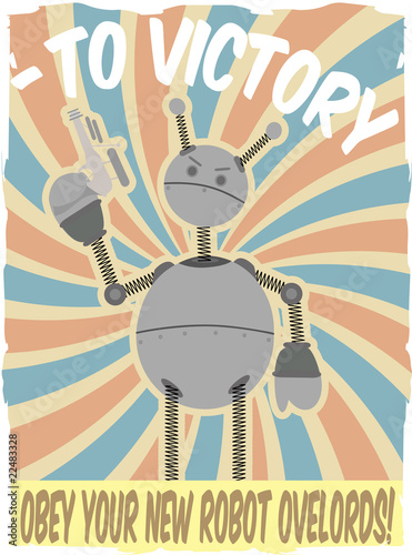 World War II Poster Faux Robot Invasion Vector