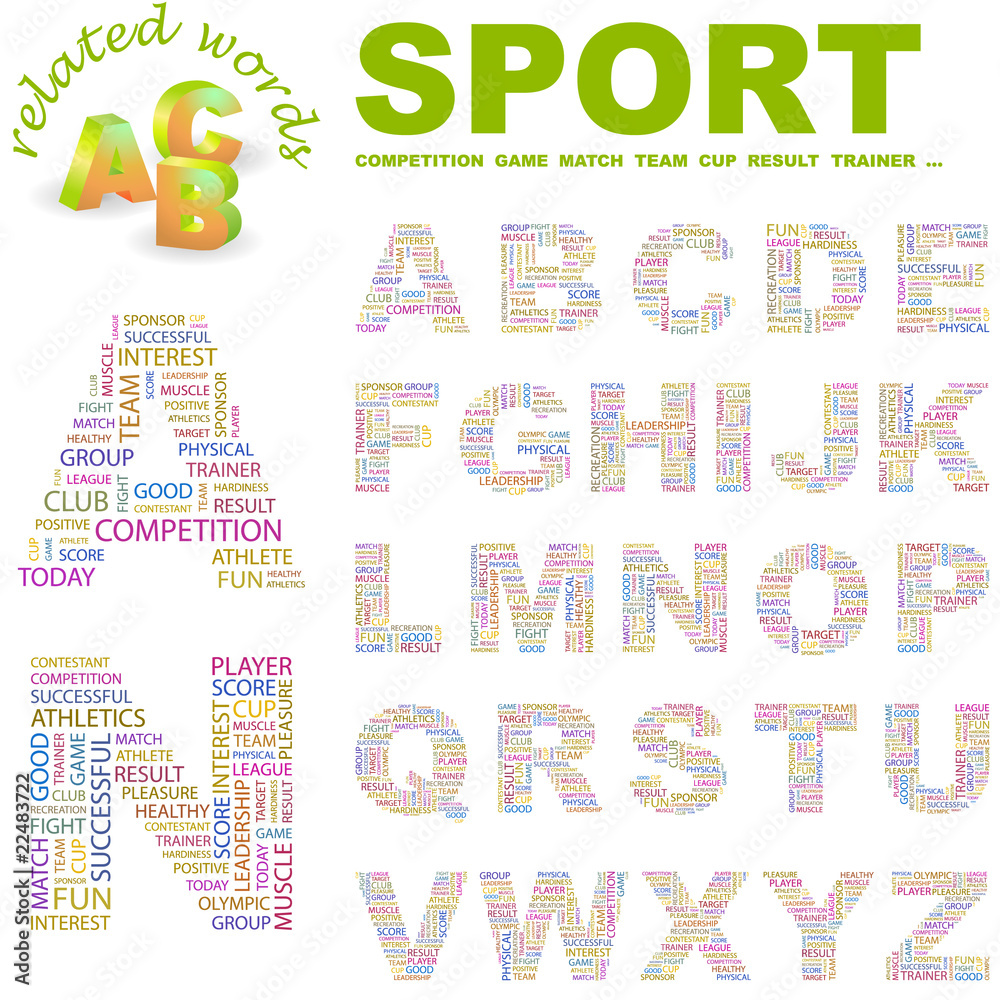 SPORT. Alphabet. Illustration with different association terms. SPORT. Alphabet. Illustration with different association terms.