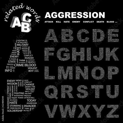 AGGRESSION. Vector letter collection. Wordcloud illustration.