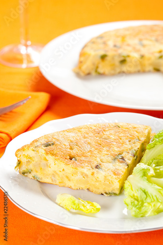 potato omelette with olive oil and green pepper