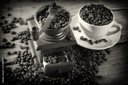 cup of coffee with grinder