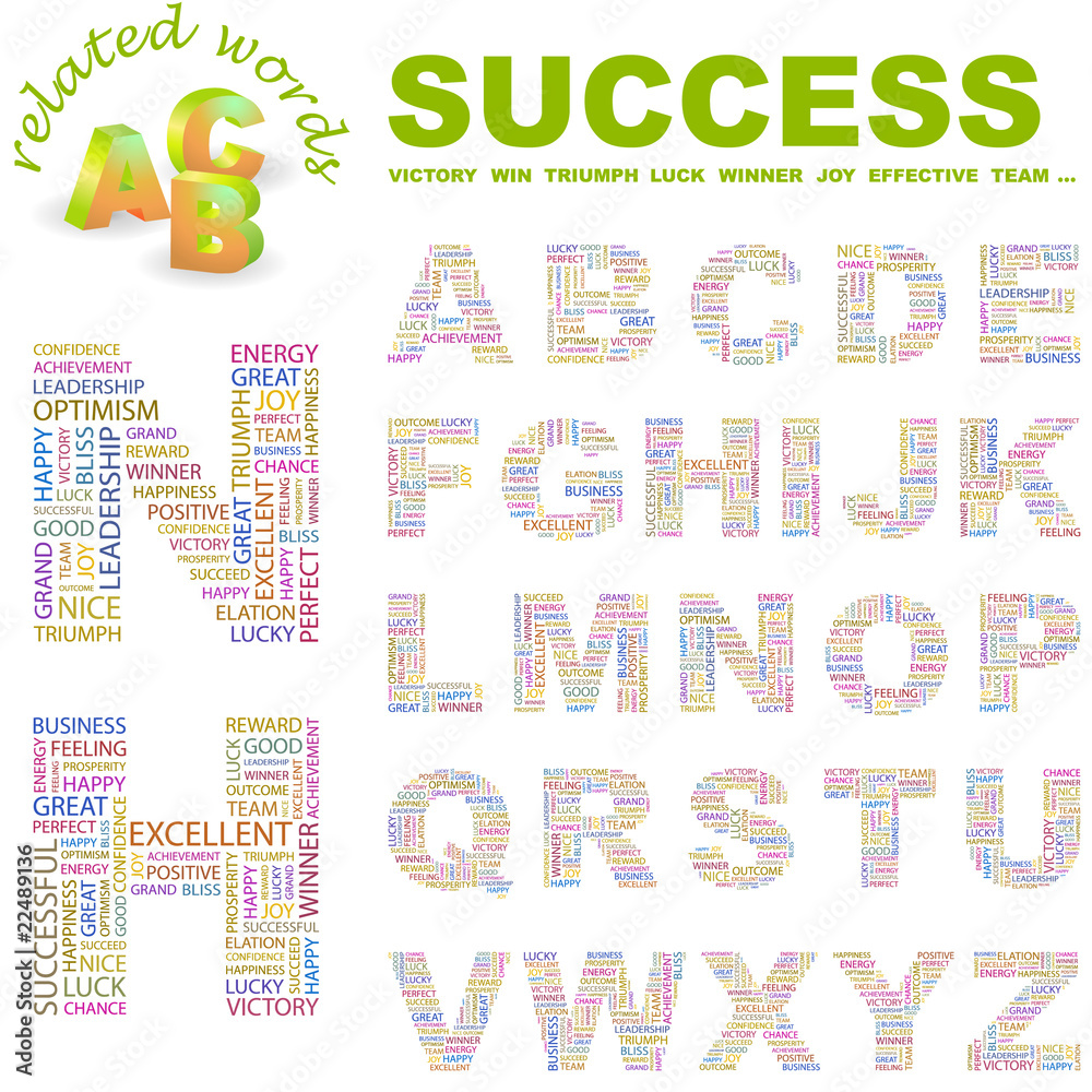 SUCCESS. Alphabet. Illustration with association terms. SUCCESS. Alphabet. Illustration with association terms.