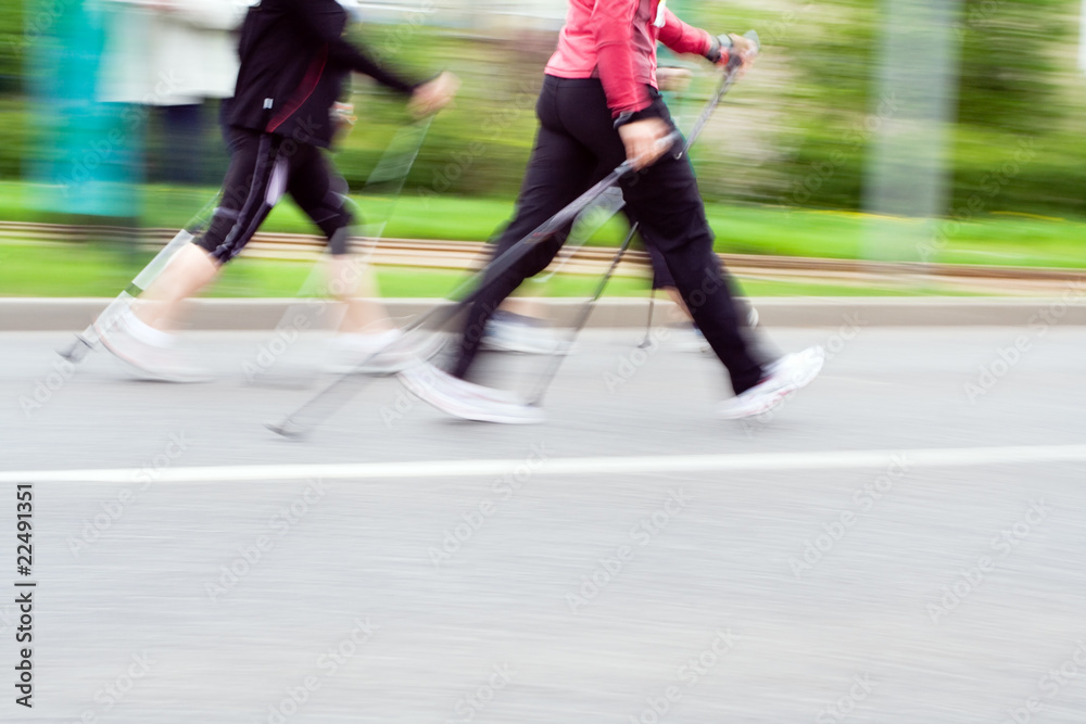 Obraz premium Nordic walking race, motion blur