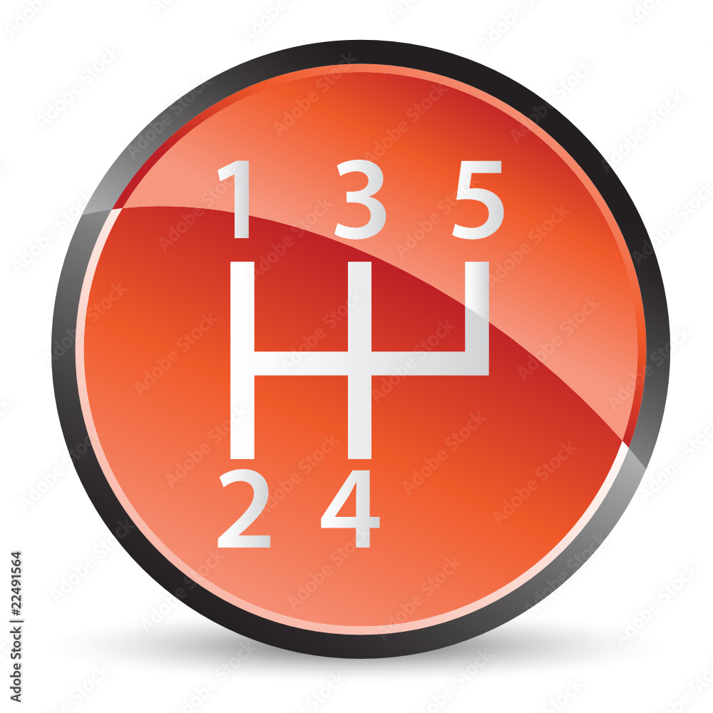 Stick shift icon in red tones with bright Stick shift icon in red tones with bright