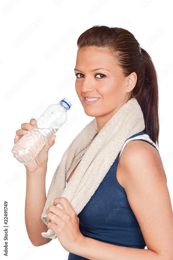 Gymnastics girl with a towel and water Gymnastics girl with a towel and water