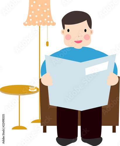 man reads paper and have breakfast