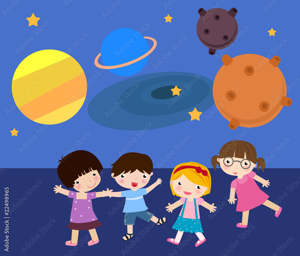 Fototapeta premium Children play in the Planetarium