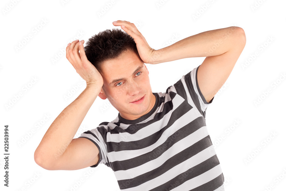 Man Touching Head Pose Man Touching Head Pose