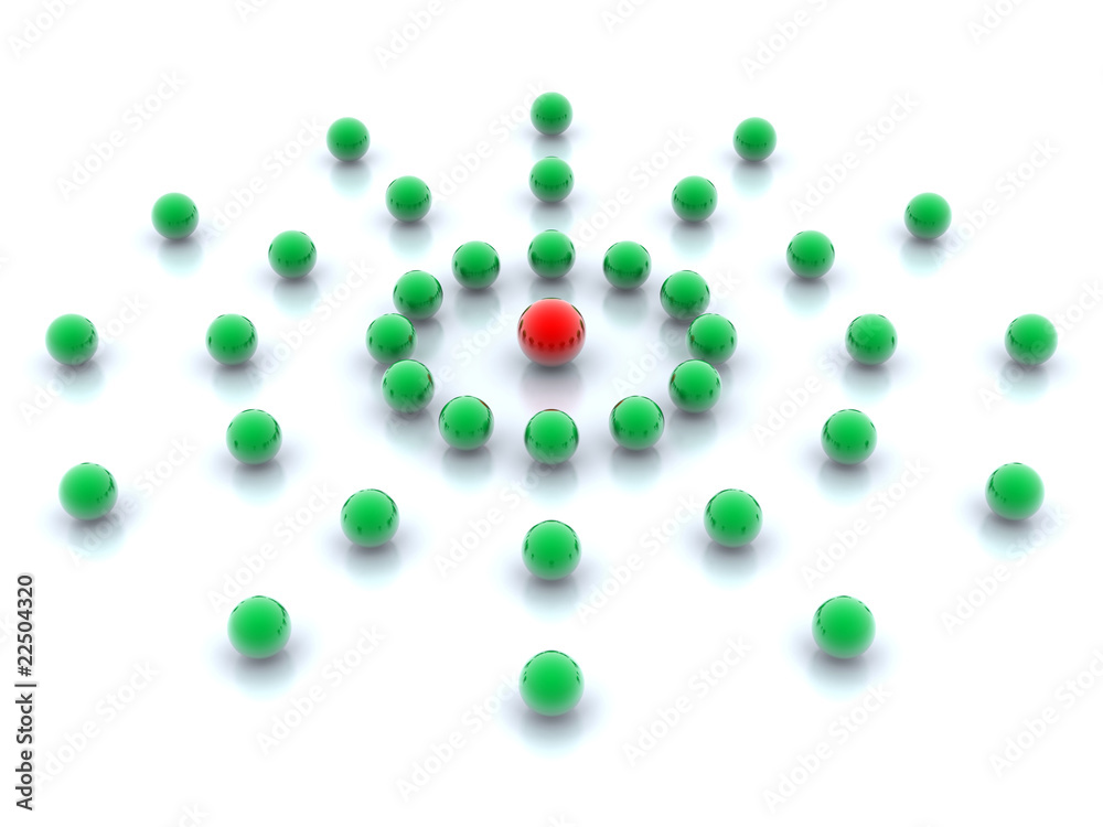 Group of red and green balls on white background
