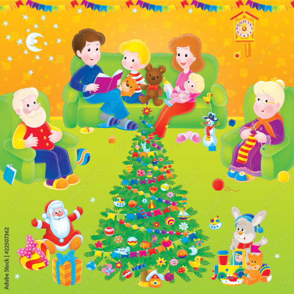 Family at home on Christmas
