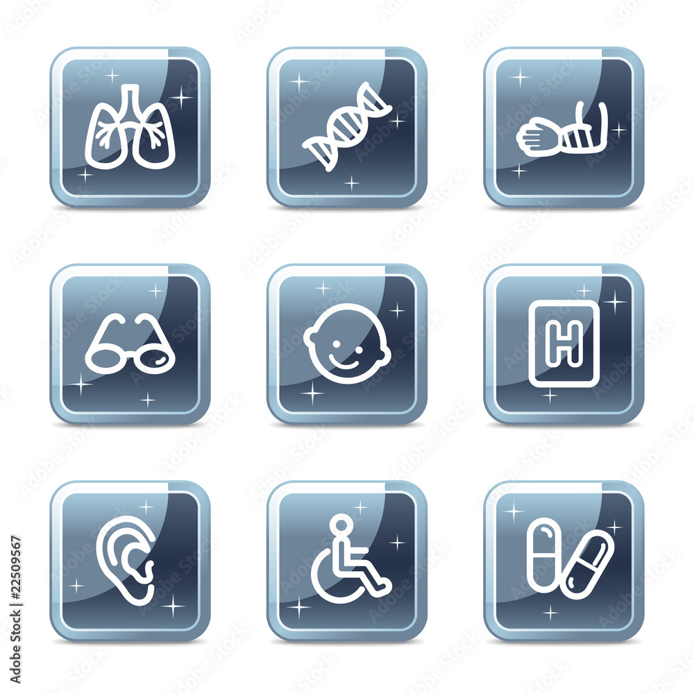 Medicine web icons set 2, mineral square glossy buttons Medicine web icons set 2, mineral square glossy buttons