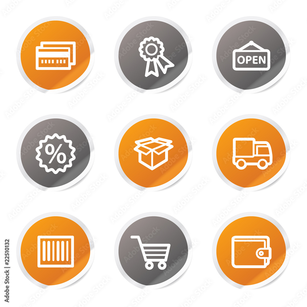 Shopping web icons set 2, orange and grey stickers Shopping web icons set 2, orange and grey stickers