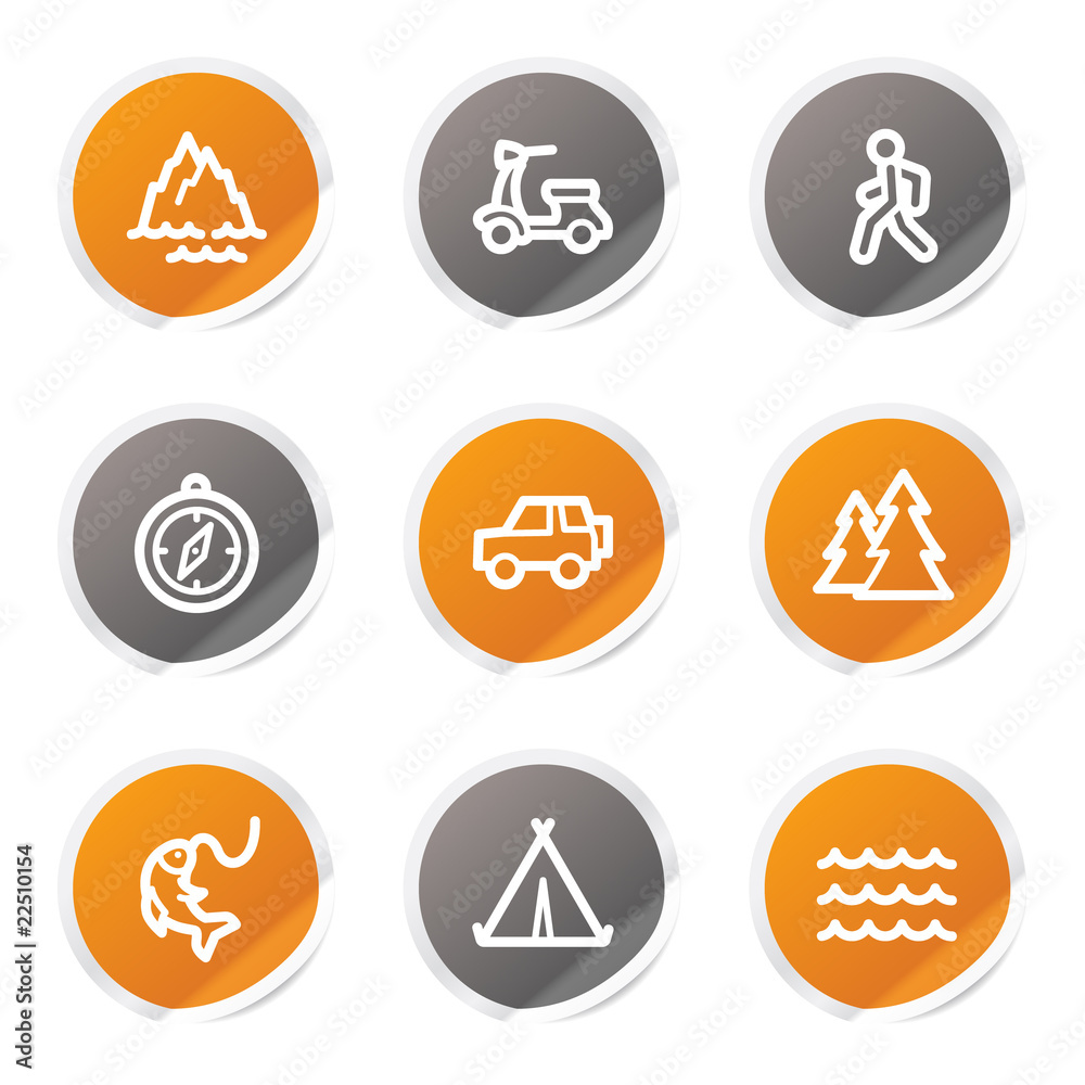 Travel web icons set 3, orange and grey stickers Travel web icons set 3, orange and grey stickers