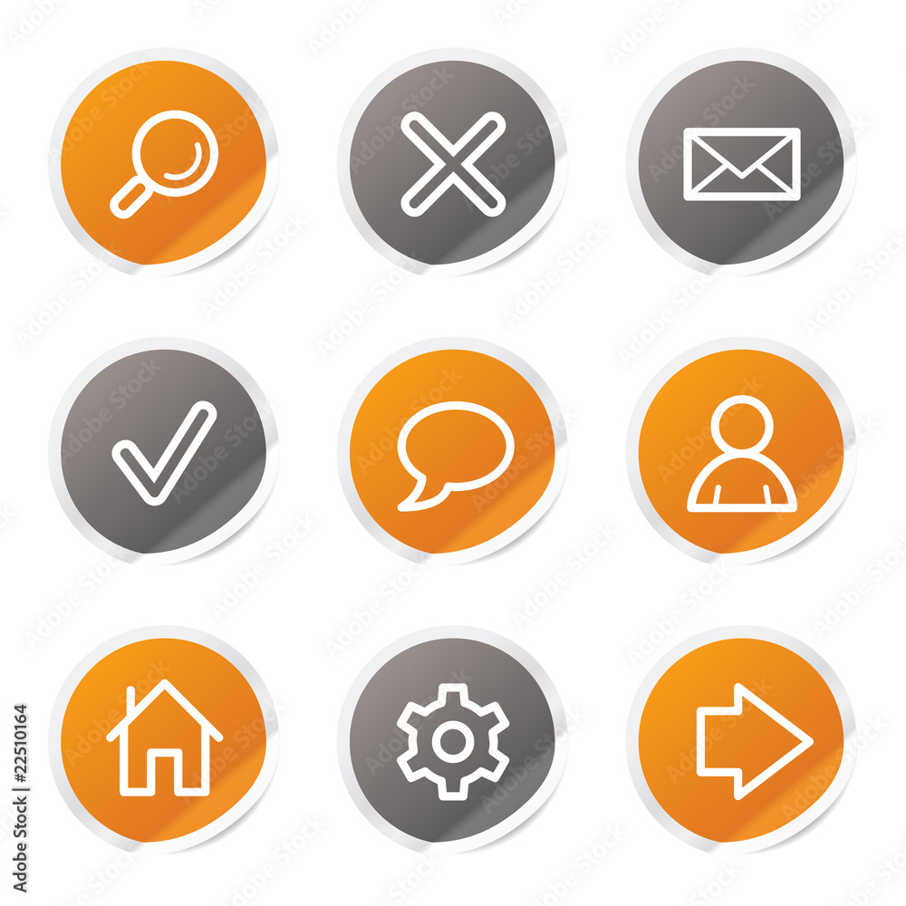 Basic web icons, orange and grey stickers Basic web icons, orange and grey stickers