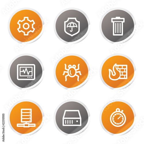 Internet security web icons, orange and grey stickers